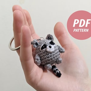 Keychain Raccoon crochet PDF pattern , miniature animal amigurumi doll pattern