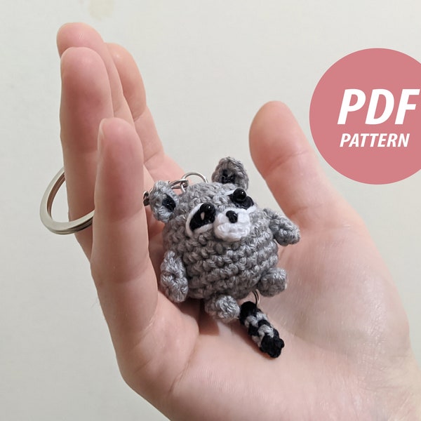 Keychain Raccoon crochet PDF pattern , miniature animal amigurumi doll pattern