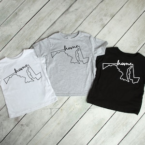 Maryland State Kinder T-Shirt | Heim-T-Shirt | Kleinkind-Shirt | Jugend-T-Shirts | Maryland-Strampler