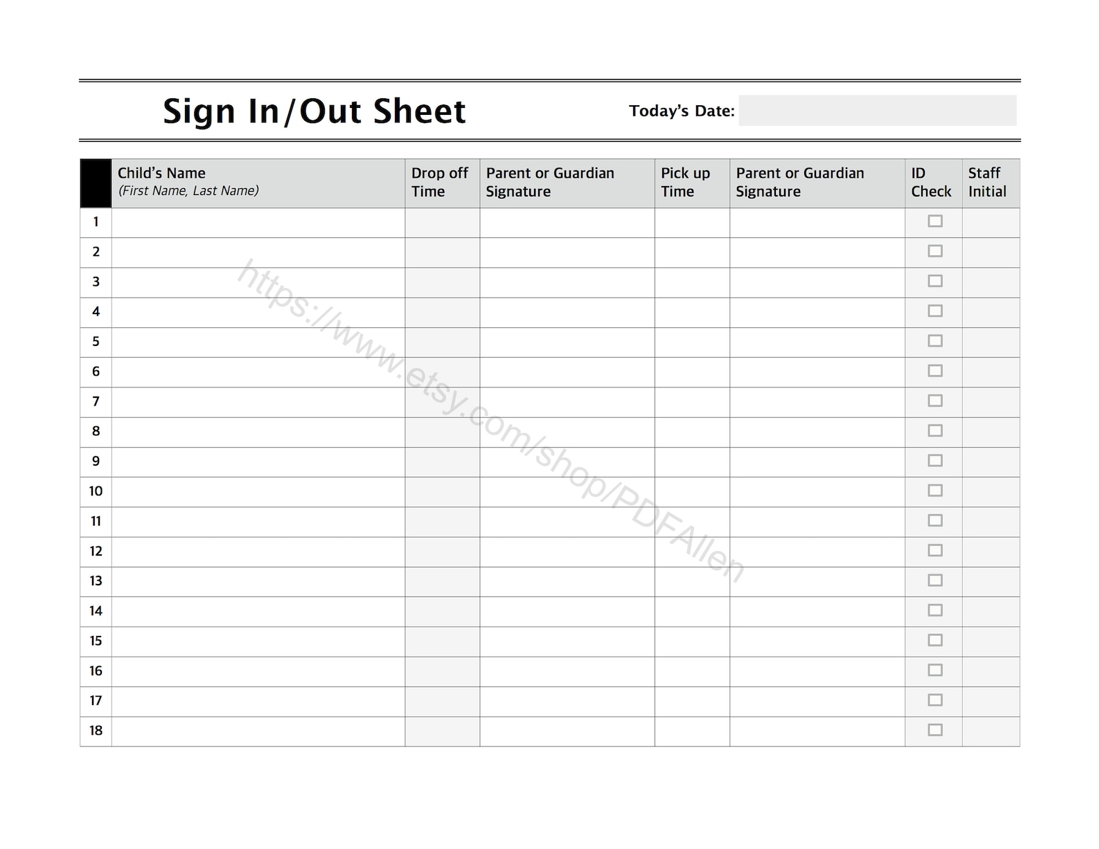 Editable Daycare Sign In/out Sheet. Daycare Early Pick-up Sheet ...