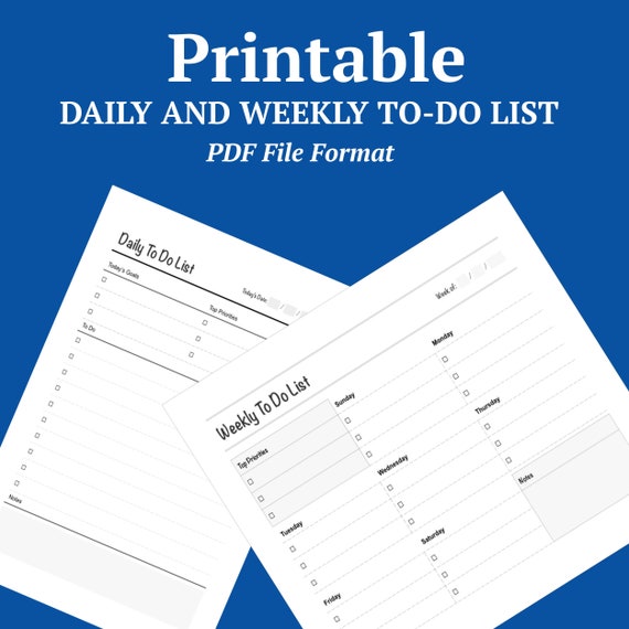 Printable Daily and Weekly To-Do List in PDF file Format | Etsy