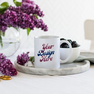1 Mug MockUp 12oz Coffee Cup Mock Up, Modern Mock Up Photo Template JPG Digital Download, Lilacs White Mug
