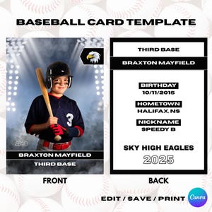 Modello Canva per carte da baseball personalizzate Carte sportive personalizzate Modello per carte sportive per bambini Modello per carte sportive Carte della Little League Carte da baseball per bambini