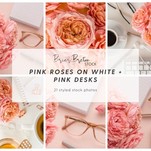 Pink Roses on White and Pink Desks | 21 Images | Styled Stock Photos | Brier Breton