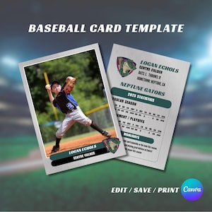 Modello Canva per carte da baseball personalizzate Carte sportive personalizzate Carte sportive per bambini Modello per carte sportive Carte della Little League Carta da baseball fai da te