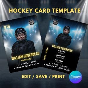 Modèle de carte de hockey personnalisée Carte de sport pour enfants modifiable Modèle de carte de sport pour cartes à collectionner personnalisées Cartes de sport personnalisées Carte de sport Modèle de carte de sport