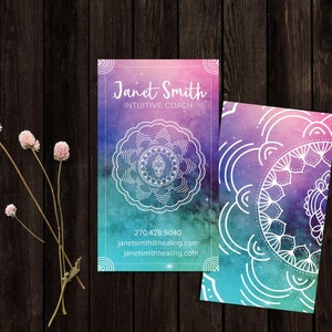Visitekaartje, Reiki, spiritueel, lichtwerker, mandala, medium, coach, genezer, heilige geometrie, sjamaan, universum, afdrukbaar, new age