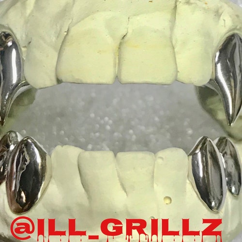 925 Sterling Silver Custom Fangs Grillz Set Double Caps Etsy