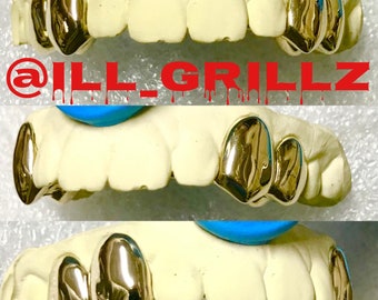 Handmade Custom Wolf Style 4pc Permanent Cut Dental Gold Grillz
