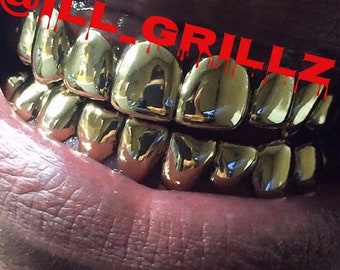 Handmade Custom Florida Deep Cut Perm Style Dental Gold Grillz