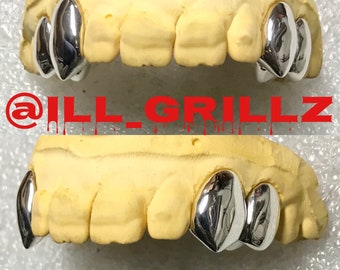 Handmade Custom Wolf Style 4pc Permanent Cut Sterling Silver Grillz