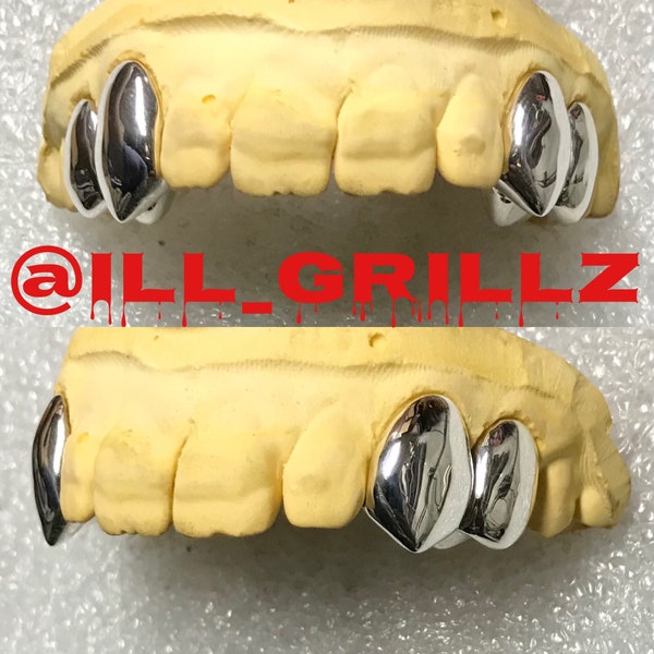 Handmade Custom Wolf Style 4pc Permanent Cut Sterling Silver Grillz