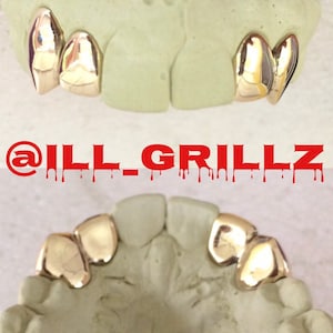 Handmade Custom Tiger Style 4pc Permanent Cut Dental Gold Grillz