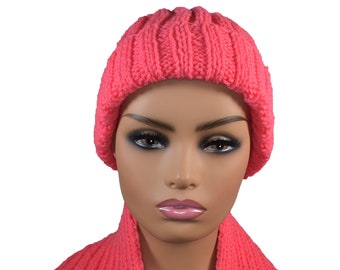 Hand-knit Beanie Hat and Short Scarf Combo OSFA Winter Hat Warm Trendy Unisex