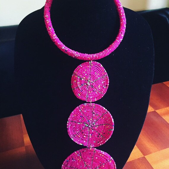 Long Pink Beaded Necklace Etsy