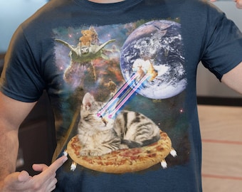 Space cat t-shirt, Cat pizza shirt, Weird cat tshirt, Funny Cat T-Shirt, Space kitten shirt, Funny cat gift, Cat shirt Men, Unisex tee