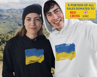 Ukraine Flag Hoodie, Ukraine Brushed Hoodie, Ukraine Hoodie, Ukrainian Support Hoodie, Unisex Hoodie | Benefits RED CROSS