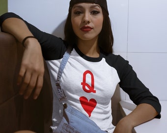 Queen of Hearts 3/4 sleeve raglan Playing Card Shirt