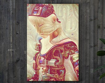 Robot Art Print on Canvas, Digital Mixed Media, Fine Art Canvas Print