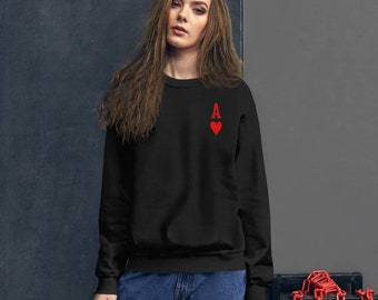 Ace of Hearts Sweatshirt, Top Left Corner, Small in Corner