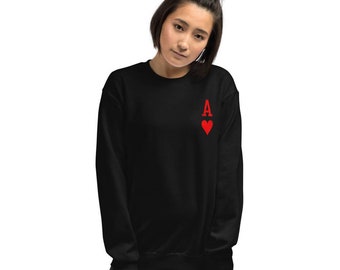Ace of Hearts Sweatshirt, Top Left Corner, Small in Corner UK