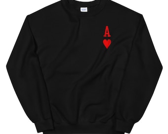 Ace of Hearts Sweatshirt, Top Left Corner, Small in Corner