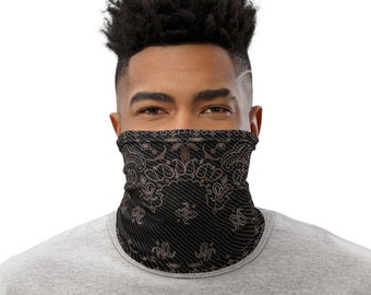 Dark Paisley Bandana Neck Gaiter, Black Neck Warmer Face Mask, Rave Mask for Men, Tube Bandana