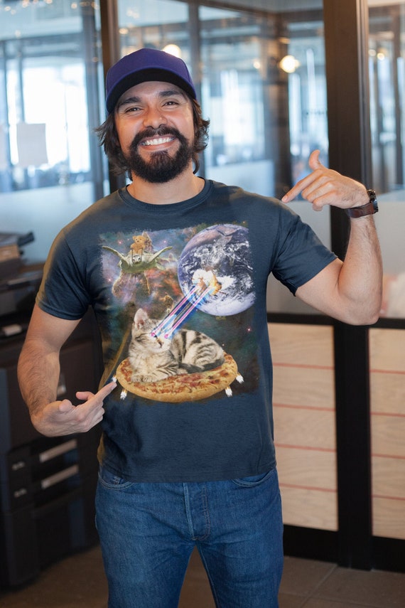 Space Cat T-shirt Cat Pizza Shirt Weird 