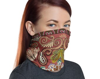 Boho Neck Gaiter, Festival Tube Scarf, Paisley Neck Warmer