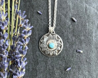 Sterling Silver Larimar Flower Pendant