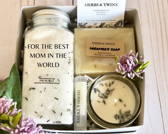 Mother's Day Gift Basket, Spa Gift Set for Mom Gifts for Mothers Day Personalized Gift Lavender Gift Set Organic Spa Candle Spa Gift Set Mom