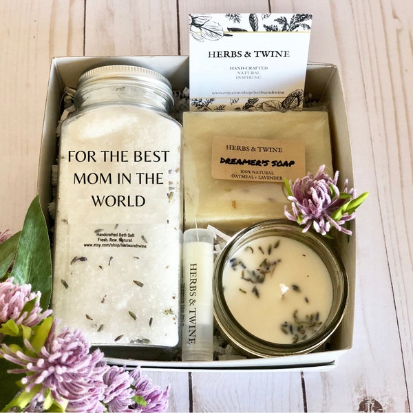 Mother's Day Gift Basket, Spa Gift Set for Mom Gifts for Mothers Day Personalized Gift Lavender Gift Set Organic Spa Candle Spa Gift Set Mom
