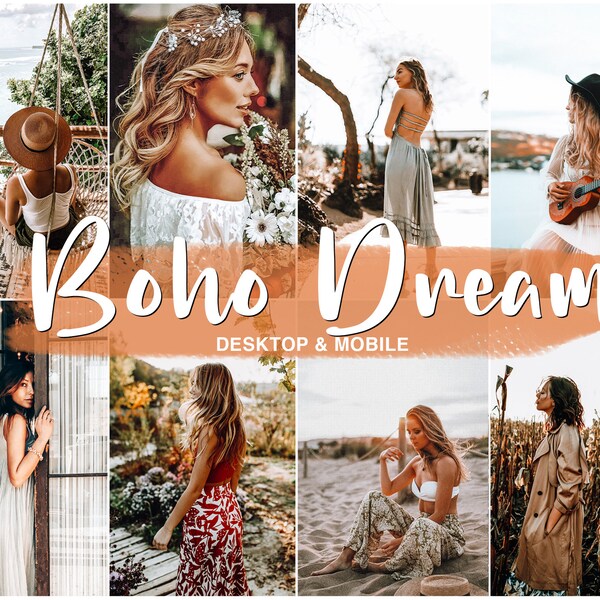 18 Mobile & Desktop BOHO DREAM Lightroom Presets, Rich Moody Tones and Bright Airy Filter for Instagram Influencer Lifestyle Preset Blogger