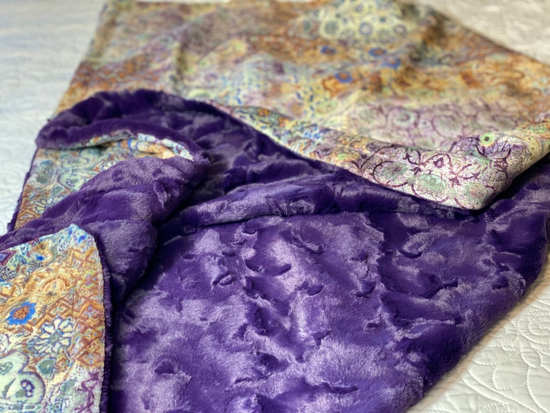 Purple Minky Blanket Ornate Style Decor Jewel Tone Decor Etsy