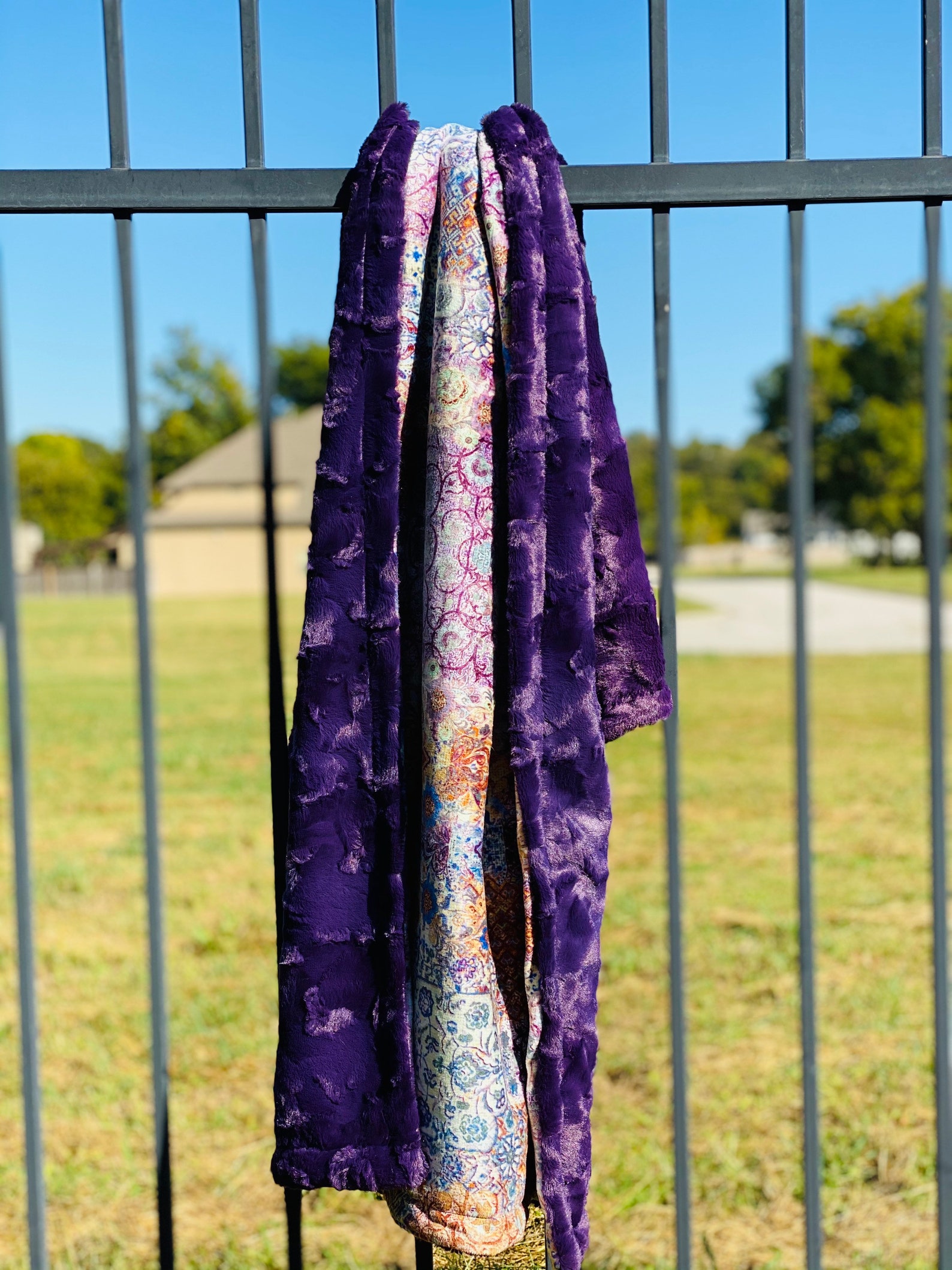 Purple Minky Blanket Ornate Style Decor Jewel Tone Decor Etsy