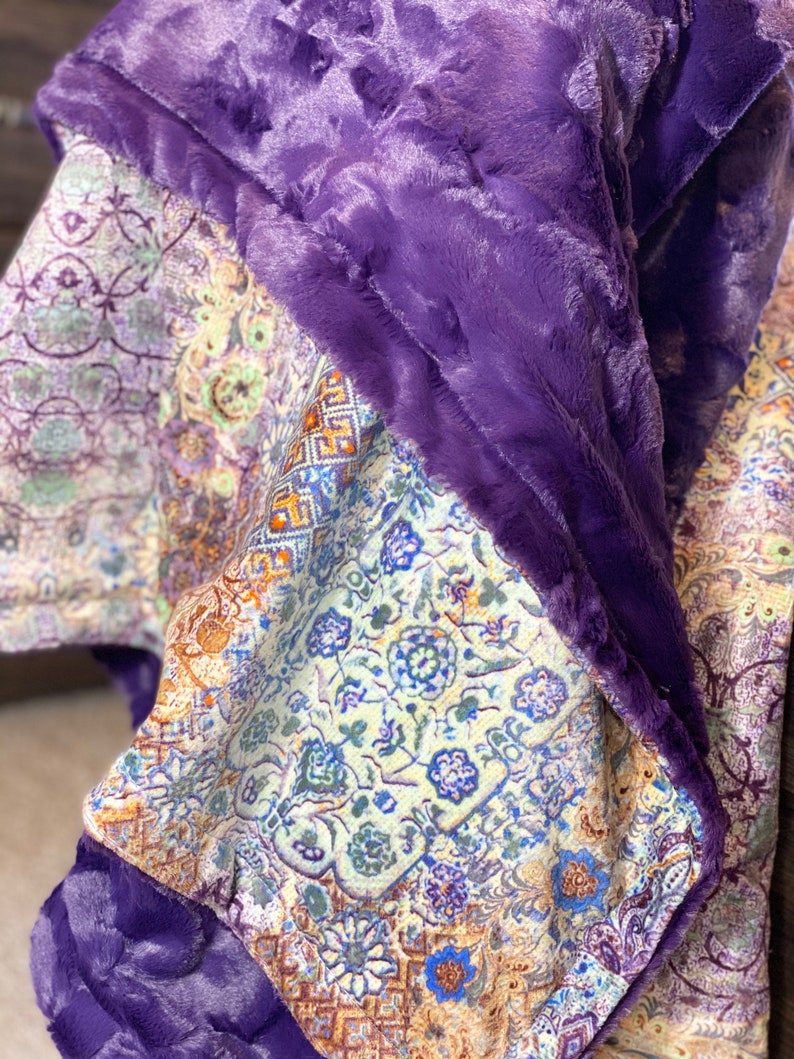 Purple Minky Blanket Ornate Style Decor Jewel Tone Decor Etsy