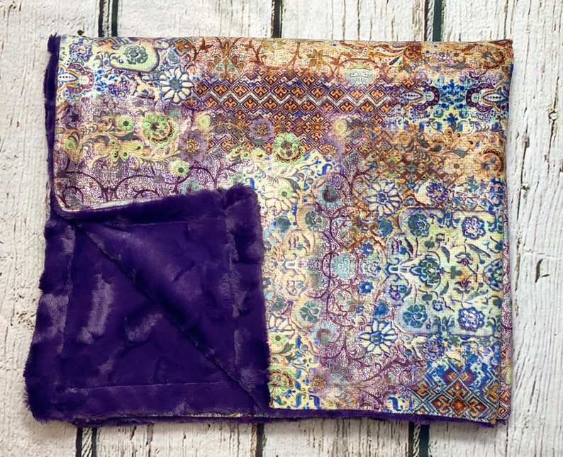 Purple Minky Blanket Ornate Style Decor Jewel Tone Decor Etsy