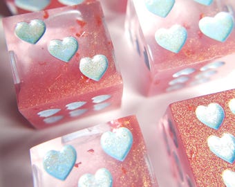 Custom Heart Six Piece D6 Dice Set - Handmade Resin D6 Pip Dice, Unique RPG Dice, Personalized Tabletop Gaming Gift, Cute DND Dice