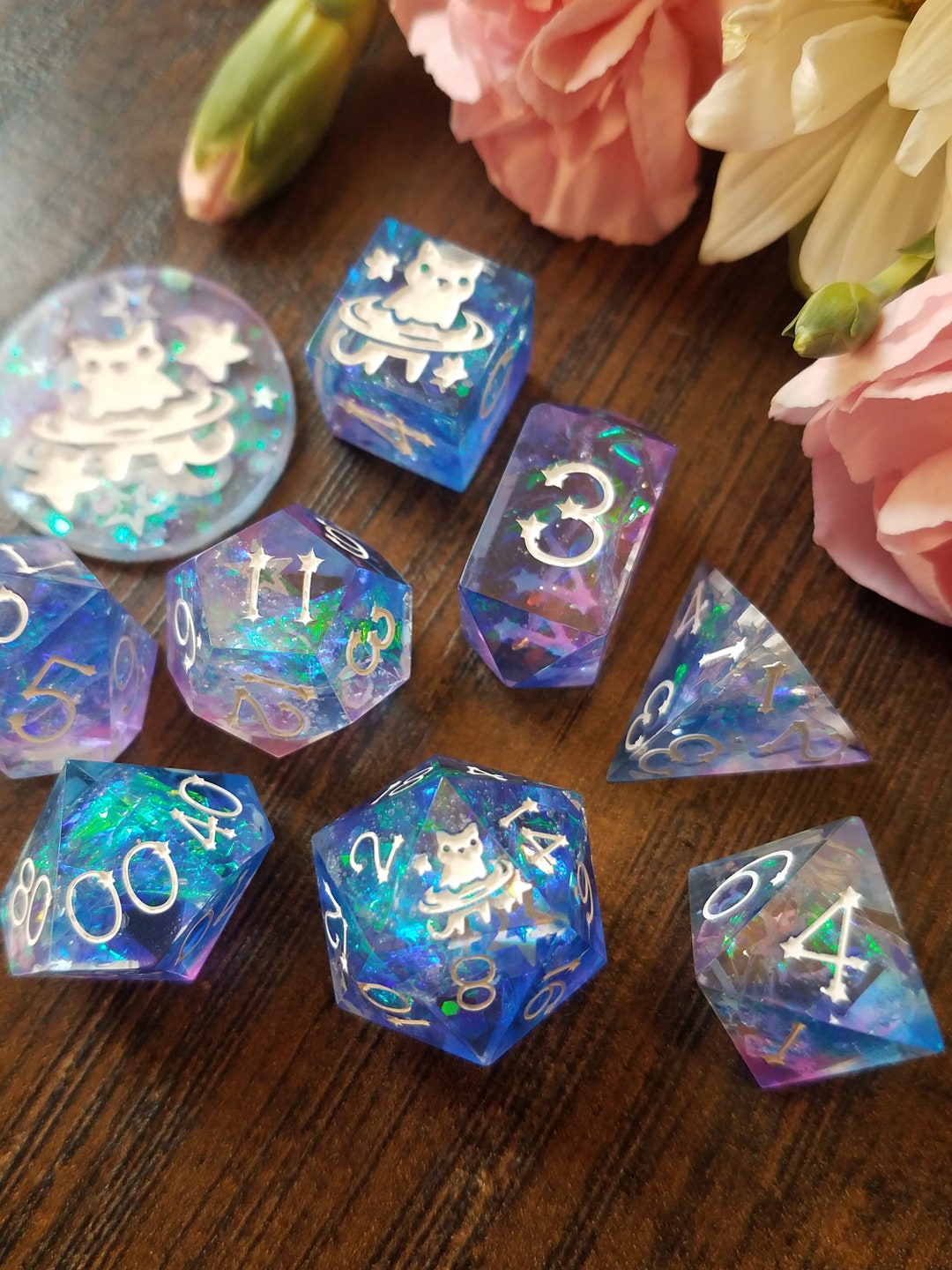 7 Piece D2 Set of Handmade Dice for Dungeons and Dragons, RPG DND D20 D