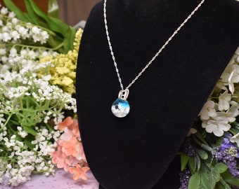 Small Blue Cloud Sphere with Bunny Ear Cap Necklace