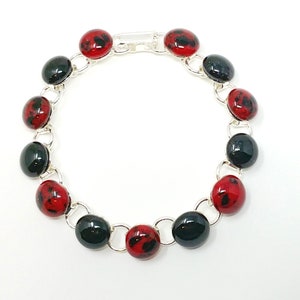 Red and Black Fused Stained Glass Bracelet, Fused Glass Bracelet, Gift for Girlfriend, Women's Bracelet