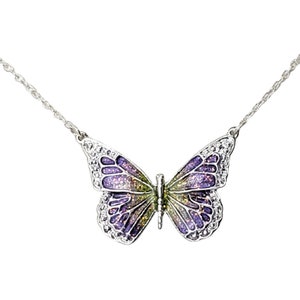 Purple Sparkle Butterfly Necklace, Purple and Green Butterfly Pendant, Butterfly Charm, Animal Charm, Butterfly Pendant, Necklaces for women