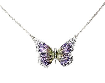 Purple Sparkle Butterfly Necklace, Purple and Green Butterfly Pendant, Butterfly Charm, Animal Charm, Butterfly Pendant, Necklaces for women