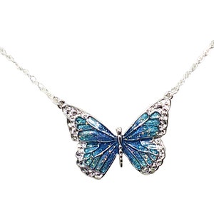 Blue Sparkle Butterfly Necklace, Butterfly Pendant, Butterfly Charm, Animal Charm