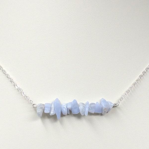 Raw Blue Lace Agate Chip Necklace, Blue Lace Necklace, Blue Agate, Blue Lace Necklace, Blue Chalcedony Lace, Gemstone Necklace