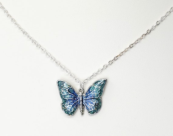Children's Blue Butterfly Pendant Necklace Glitter | Etsy