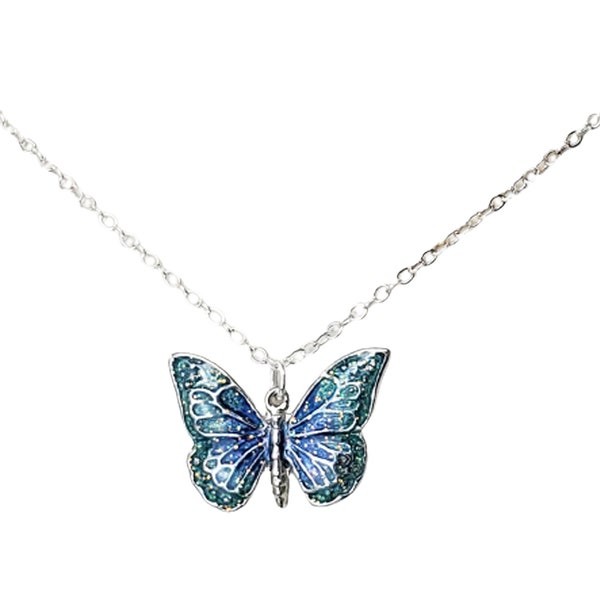 Children's Blue Butterfly Pendant Necklace, Glitter Necklace, Girl's Necklace, Kid's Necklace, Teen Necklace