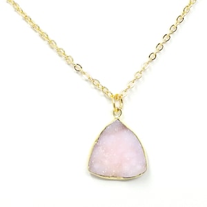 Pink Triangle Druzy Necklace, Light Salmon Pink Druzy Necklace, Pale Pink Druzy Necklace