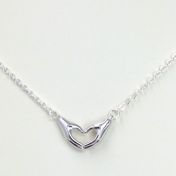 Heart Hand Necklace, Heart Shaped Hands Necklace, Love Necklace, Dainty Necklace, Minimalist Necklace, Layering Necklace