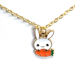 Children&#39;s Bunny and Carrot Necklace, Bunny Necklace, Rabbit Necklace, Dainty Necklace, Layering Necklace, Necklace for Girls